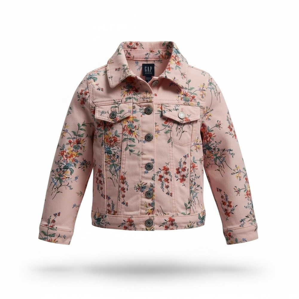 Gap Kids Pink Floral Denim Trucker Jacket Toddler Girls 4T Botanical Print